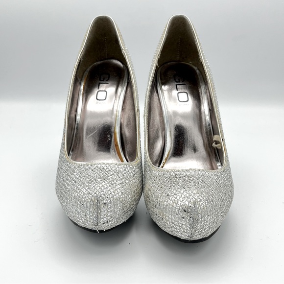 Silver Glittery Platform Stiletto Round Toe Shoe sz 8.5 - Picture 3 of 6